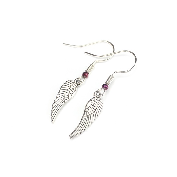 Baubl’d Jewelry - Silver Angel Wings Glass Bead Dangle Earrings